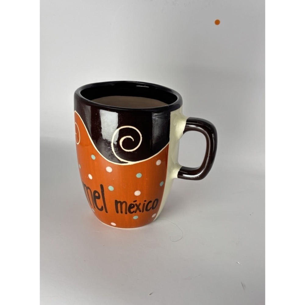 COZUMEL MEXICO BROWN/MULTI-COLOR SOUVENIR SHORT CERAMIC COFFEE MUG GLASS - Picture 2 of 3